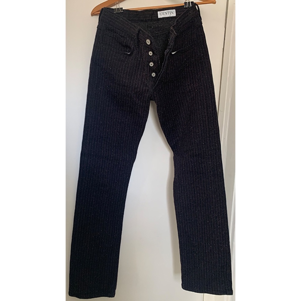 Gustin Mens Black Pinstripe Rainbow Nep 5 Pocket Pants (32" waist, Straight Fit)